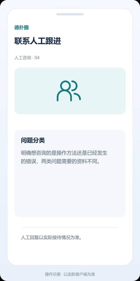 德扑圈 联系人工跟进操作示意